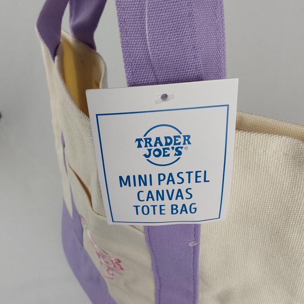Trader Joe's Mini Pastel Canvas Tote Bag Limited Time Purple New with Tags